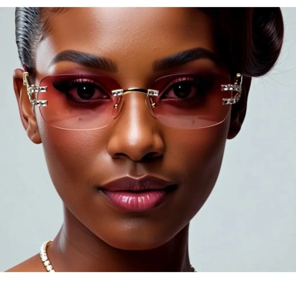 Women Sunglasses Pink Lens Gold Accent‎ Fashion Trendy Women Luxury Style Gafas